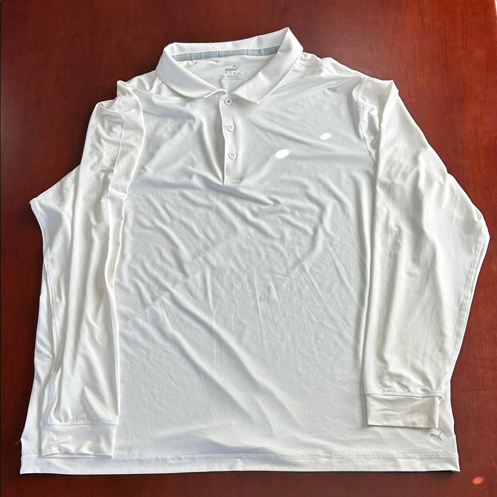 Puma Men's White Long Sleeve Polo Shirt